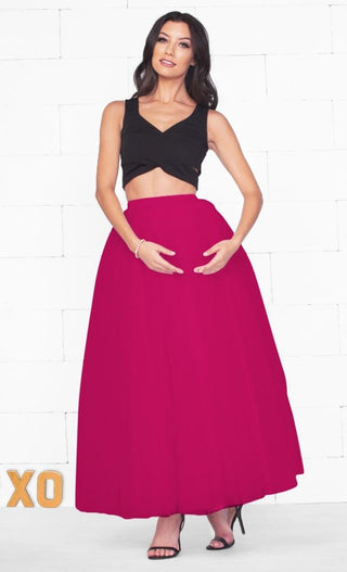 Do A Twirl 7 Layer Fuchsia Pink Pleated Elastic Waist Swiss Tulle Ball Gown Maxi Skirt