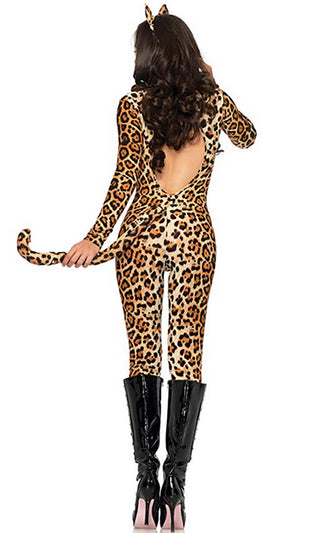 Meow Meow <br><span>Leopard Print Long Sleeve Scoop Neck Bodycon Jumpsuit Cougar Catsuit Costume</span>