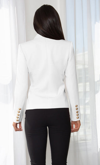 Ready To Work Black Long Sleeve Peaked Lapels Double Breasted Gold Button Blazer Jacket Outerwear