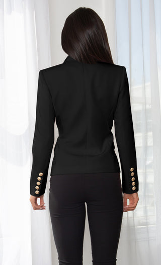 Ready To Work Evergreen Long Sleeve Peaked Lapels Double Breasted Gold Button Blazer Jacket Outerwear