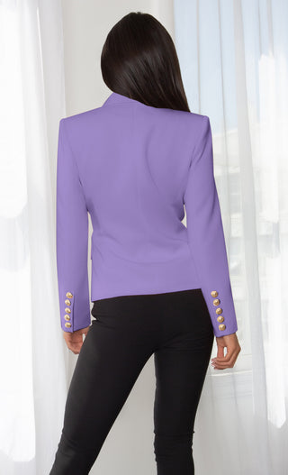 Ready To Work Mauve Long Sleeve Peaked Lapels Double Breasted Gold Button Blazer Jacket Outerwear