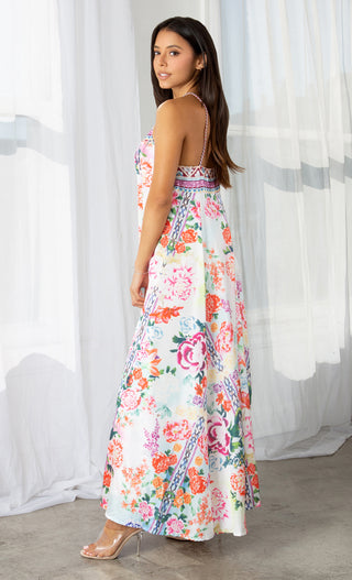 How Sweet It Is Multicolor Floral Pattern Sleeveless Spaghetti Strap Square Neck Casual Maxi Dress