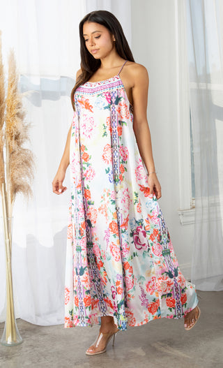 How Sweet It Is Multicolor Floral Pattern Sleeveless Spaghetti Strap Square Neck Casual Maxi Dress