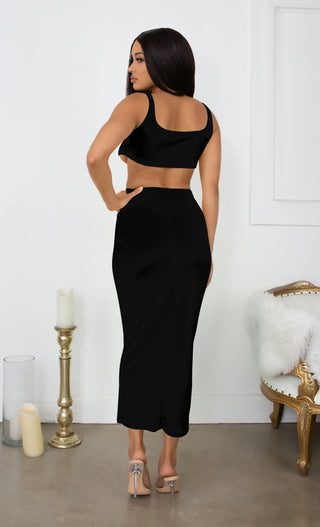 Playing With Fire Red Under Boob Sleeveless Scoop Neck Crop Top Two Piece Bodycon Casual Maxi Dress