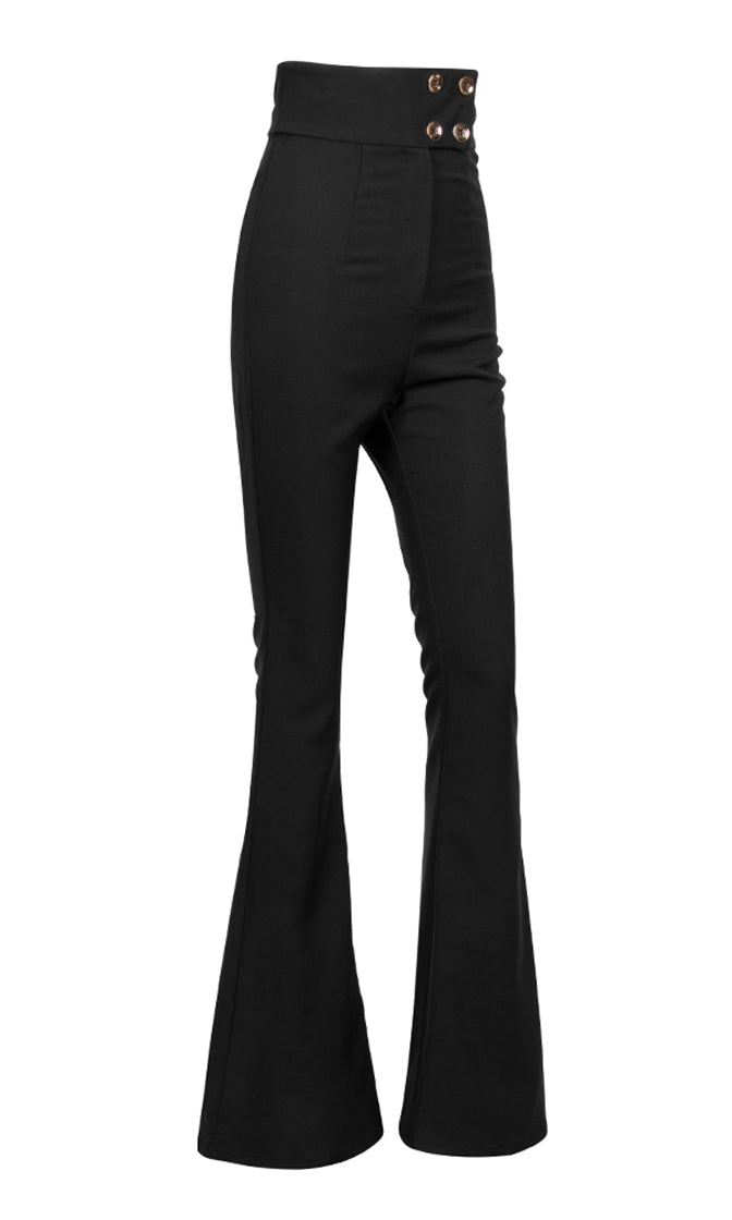 With Bells On Black High Waist Button Flare Leg Pants – Indie XO