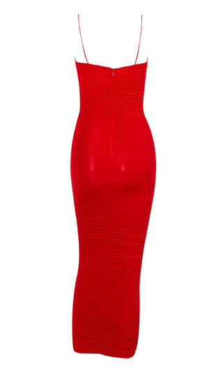 Heart Throb Burgundy Stretchy Sleeveless Spaghetti Strap Tube Ruched Bodycon Midi Maxi Dress