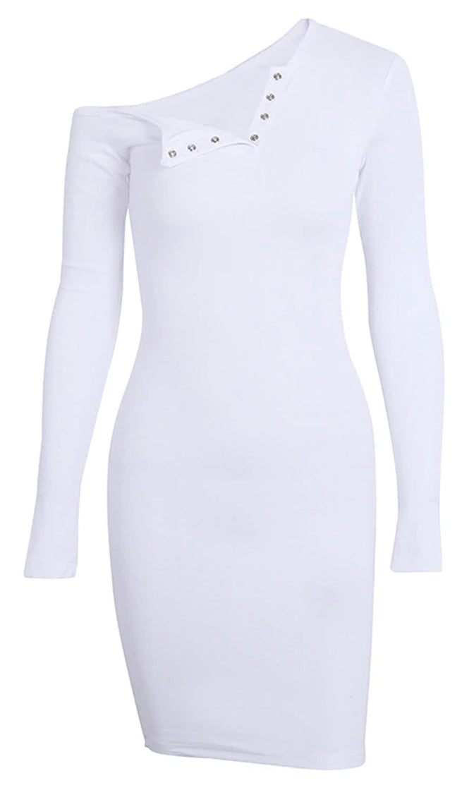 Moving Images White Long Sleeve Off The Shoulder Snap Henley Bodycon M ...