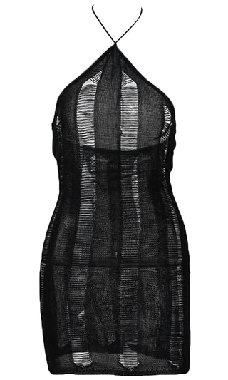 Slice Of Life <br><span>Black Slashed Cut Out Sleeveless Spaghetti Strap Backless Halter Bodycon Mini Dress</span>