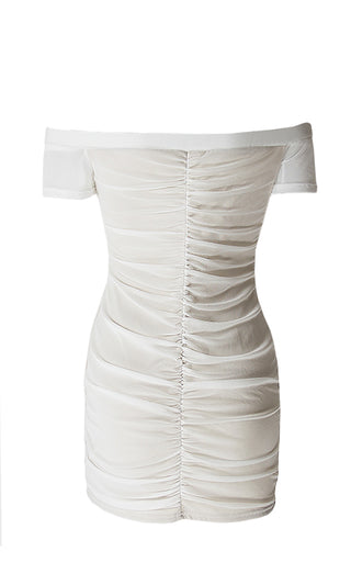 Feeling Sultry White Sheer Mesh Ruched Short Sleeve Off The