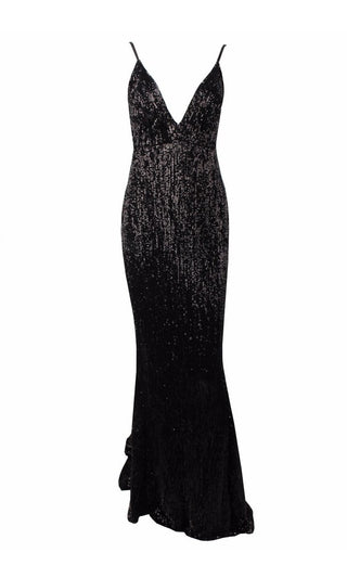 Fire and Ice Navy Blue Sequin Sleeveless Spaghetti Strap Plunge V Neck Mermaid Backless Maxi Dress Gown