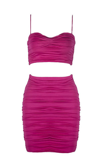 Thrills 'n Chills Blush Pink Sleeveless Spaghetti Strap Sweetheart Neck Ruched Crop Top Bodycon Two Piece Mini Dress