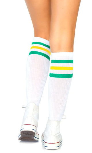 Twenty Yard Line <br><span>White Stripe Pattern Ribbed Athletic Knee Socks</span>