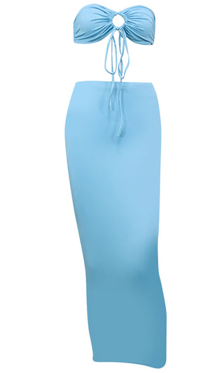 Like Lovers Do <br><span>Light Blue Sleeveless Casual Tube Multiway Bandeau Cut Out Top Bodycon Two Piece Maxi Dress</span>