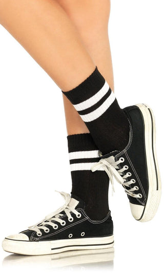 LA Attitude <br><span>Black White Two Stripe Anklet Socks</span>