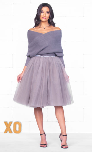 Indie XO 7 Layer On Pointe Silver Grey Tulle Pleated Ballerina A Line Full Midi Skirt - Just Ours!