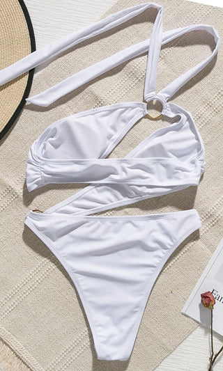Down Beach <br><span> White Cut Out O Ring Halter Monokini Swimsuit </span>