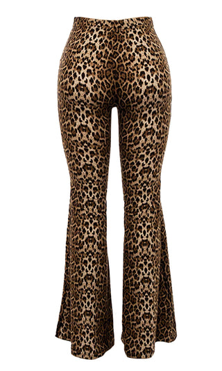 So Extra Leopard Print Animal Pattern High Waist Loose Wide Flare Leg Pants