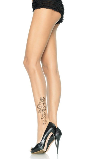 Tatted Up <br><span>Nude Tattoo Print Sheer Spandex Stockings Tights Hosiery</span>