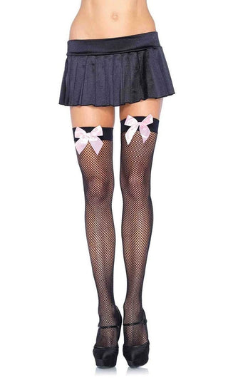 Bow To The Queen <br><span>Fishnet Mesh Bow Thigh High Stockings Tights Hosiery</span>