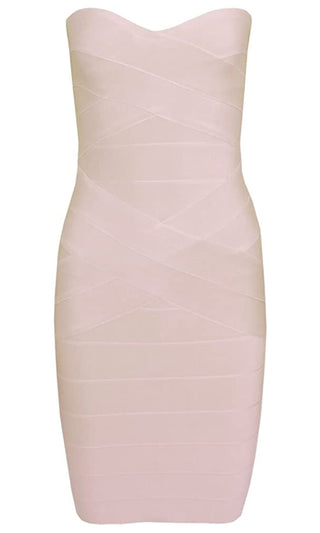 After Hours Beige Nude Sweetheart Neck Bandage Style Strapless Body Con Fitted Mini Dress