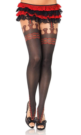Masquerade Ball<br><span> Black Red Geometric Pattern Thigh High Garter Belt Stockings Tights Hosiery</span>
