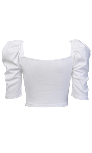 Hanging With The Girls Elbow Sleeve Puff Shoulder Scoop Neck Crop Top - 3 Colors Available