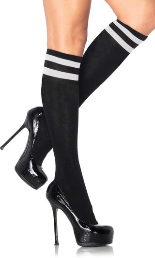Such A Sport <br><span>White Black Two Stripe Knee High Socks</span>