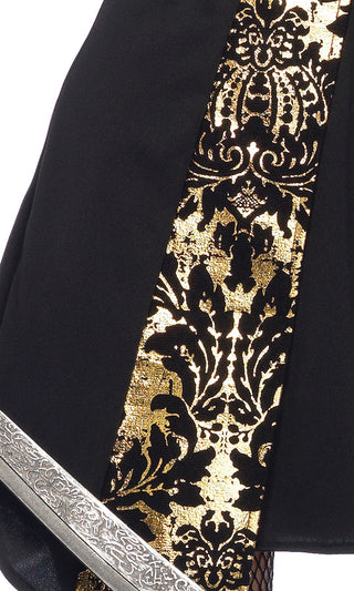 Stealing Treasure <br><span>Black Gold Sleeveless Detachable Sleeve Ruffle Brocade Mini Dress Halloween Costume</span>