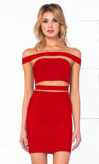 Indie XO It Girl Red Strapless Cut Out Bandage Bodycon Mini Dress - Inspired by Kylie Jenner