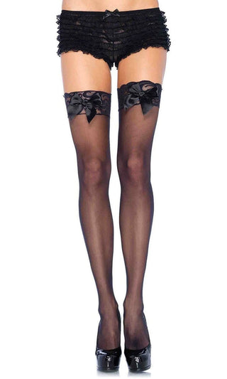 Feel Pretty<br><span> Sheer Lace Satin Bow Thigh High Stockings Tights Hosiery</span>