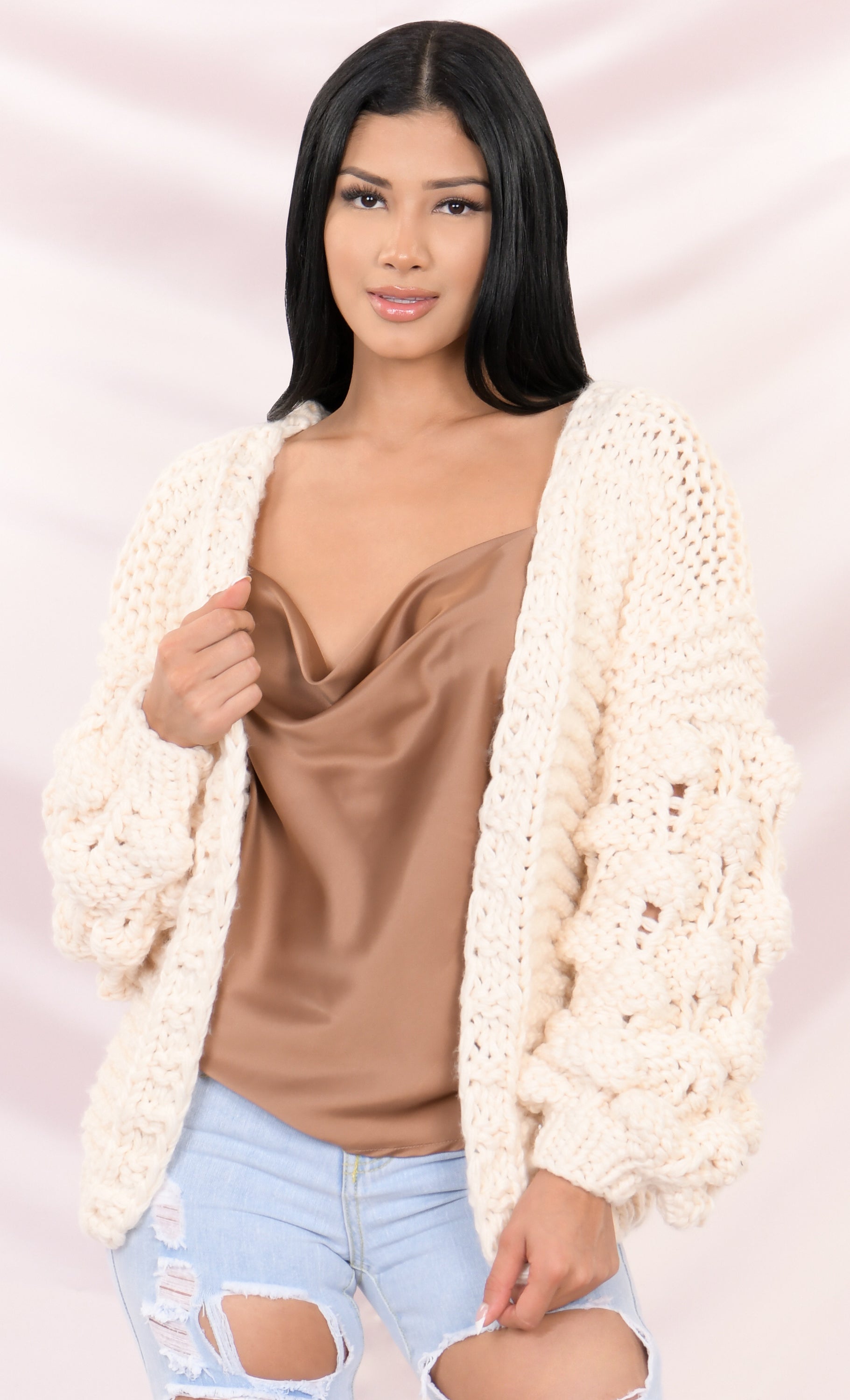 Cream pom clearance pom cardigan