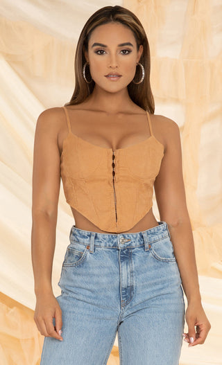 A Debutante's Secret <br><span>Blue Corduroy Sleeveless Spaghetti Strap Hook and Eye Crop Top Bustier Corset</span>