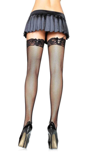 Taking Back The Power<br><span> Black Sheer Fishnet Mesh Lace Crisscross Lace-Up Thigh High Stockings Tights Hosiery</span>