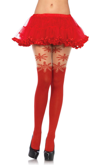 Holiday Moments <br><span>Red Opaque Snowflake Tights Stockings Hosiery</span>