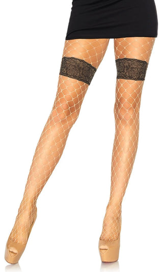 Used To Attention<br><span> Nude Black Diamond Net Faux Garter Tights Stockings Hosiery</span>
