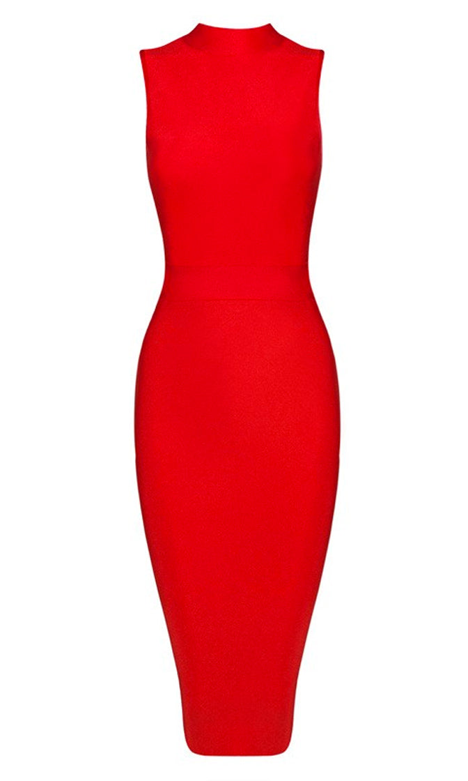 Kimmy Red Turtleneck Sleeveless Midi Knee Length Bodycon Bandage dress ...