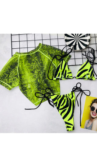 Sultry Summer Black Dragon Pattern Spaghetti Strap Bra Top Long Sleeve Net  Crop Top Bikini Bottom Three Piece Swimsuit Set – Indie XO