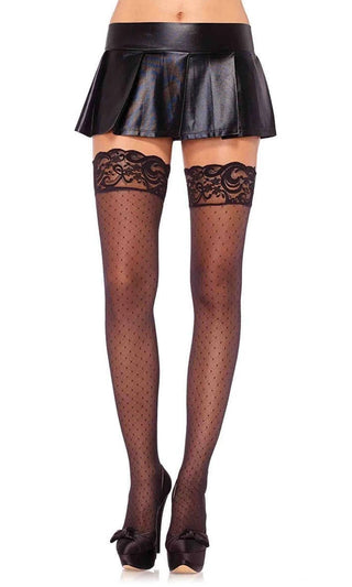 You're Still The One<br><span> Black Sheer Diamond Dot Lace Thigh High Stockings Tights Hosiery</span>