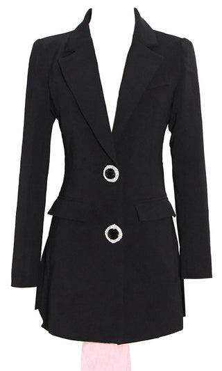 Drawing Attention <br><span>Black Long Sleeve Cut Out Back Rhinestone Button Bow Blazer Jacket Outerwear</span>