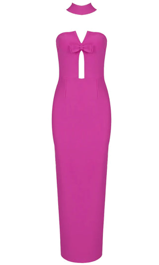 Trust Your Intuition <span><br> Fuchsia Pink Bandage Fuchsia Pink Choker Bow Front Cut Out Open Criss Cross Back Strapless Tube Maxi Dress</span>