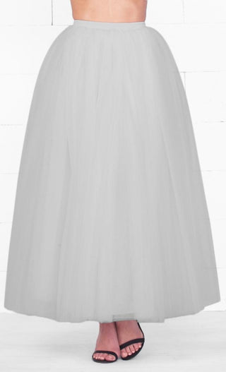 Indie XO Do A Twirl 7 Layer Grey Pleated Elastic Waist Swiss Tulle Ball Gown Maxi Skirt - Just Ours!