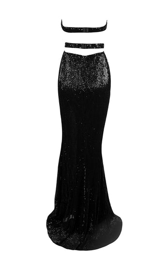 Lose Control <br><span>Champagne Sequin Strapless Sweetheart Neck Cut Out Waist Backless High Slit Maxi Dress</span>
