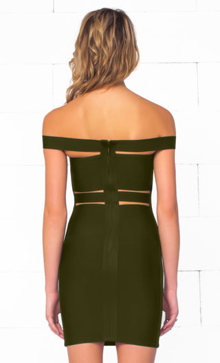 Indie XO It Girl Olive Green Strapless Cut Out Bandage Bodycon Mini Dress - Inspired by Kylie Jenner