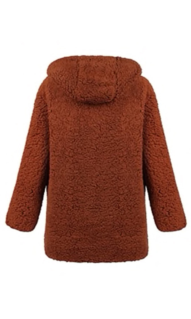 Warm Me Up Faux Fur Long Sleeve Hood Open Front Long Teddy Coat Outerw ...