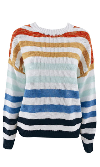 Casual Feelings Horizontal Stripe Pattern Long Sleeve Round Neck Pullover Sweater - 2 Colors Available