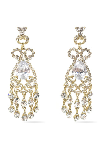 Indie XO Taj Mahal Gold Plated Swarovski Crystal Rhinestone Fringe Chandelier Earrings