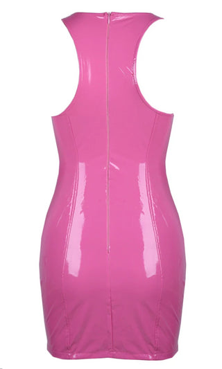 Turn Up Tonight Pink PU Patent Faux Leather Sleeveless Scoop Neck Racerback Bodycon Mini Dress