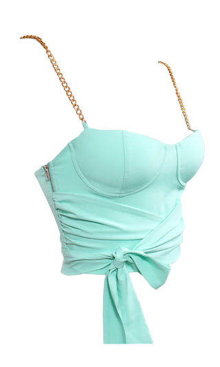 Dreams Come True Mint Green Chain Spaghetti Strap Bustier Sweetheart Pastel Tie Front Bow Crop Top