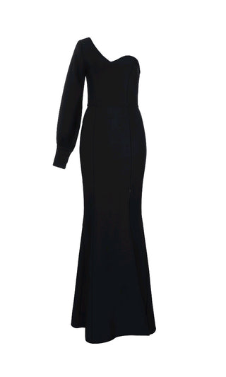 Fancy This Black One Long Lantern Sleeve Sweetheart Neck High Slit Bandage Mermaid Maxi Dress - Last One!