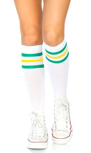 Twenty Yard Line <br><span>White Stripe Pattern Ribbed Athletic Knee Socks</span>